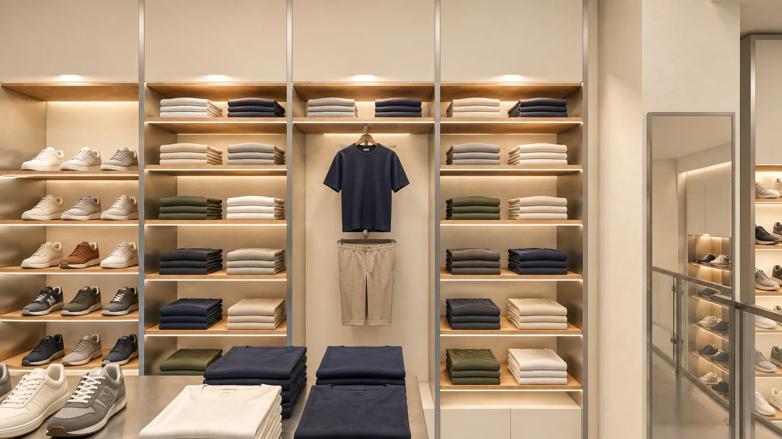 Salle haute, mur est : proposition de merchandising